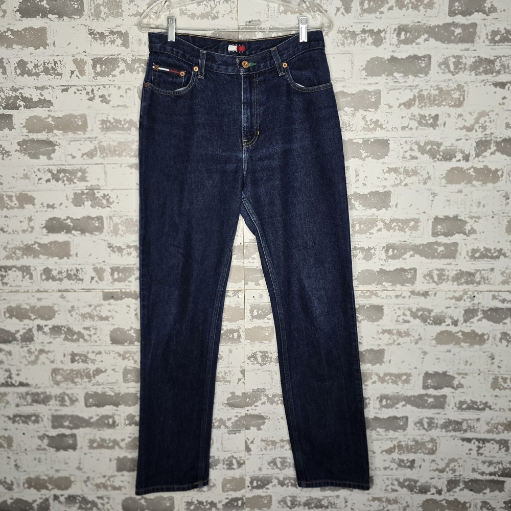 Tommy Hilfiger Jeans Womens 9โ Dark Blue Wash High Rise Straight Leg Denim Zip